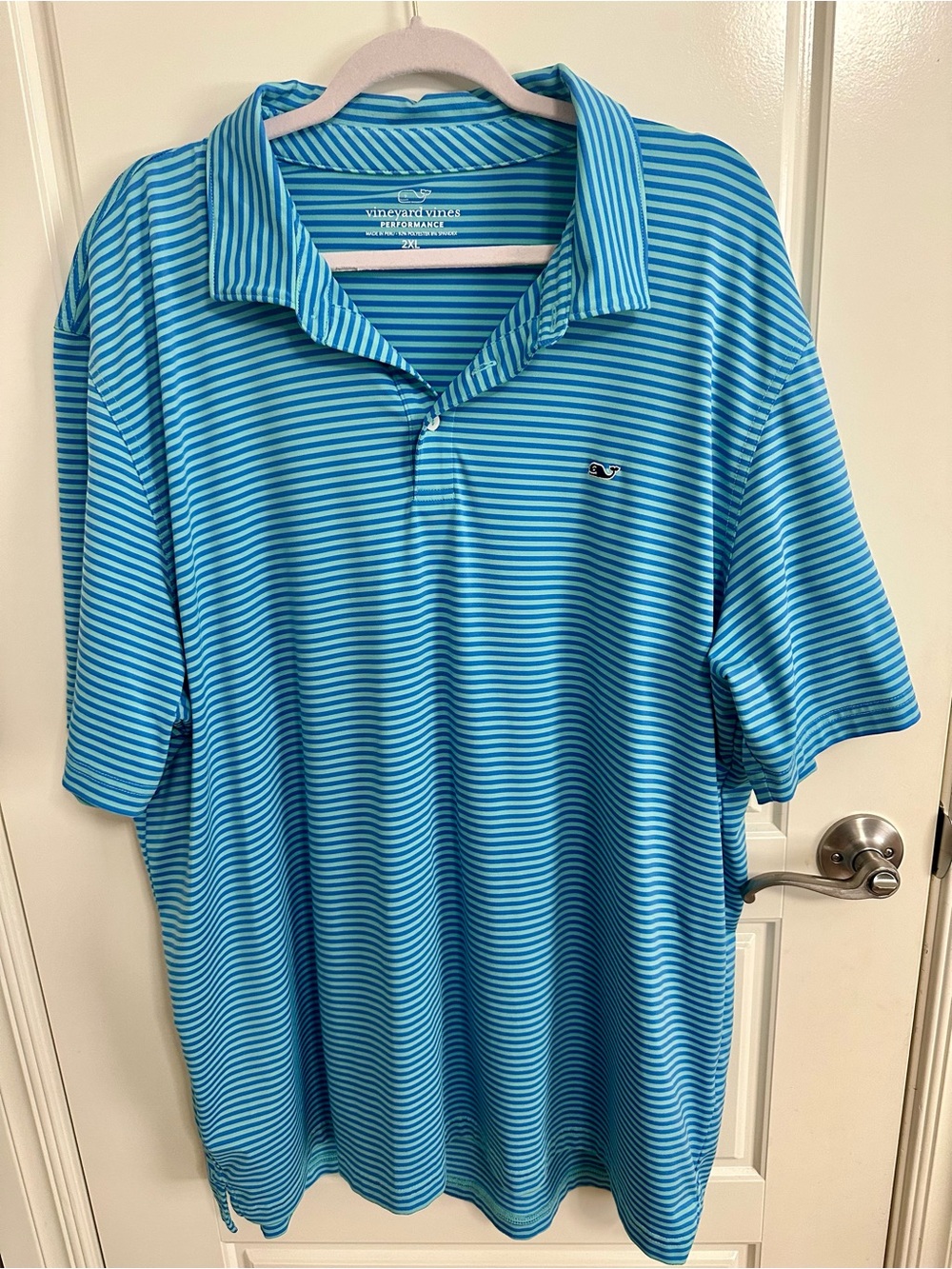 Vineyard Vines Men’s Teal and White Striped Performance Polo